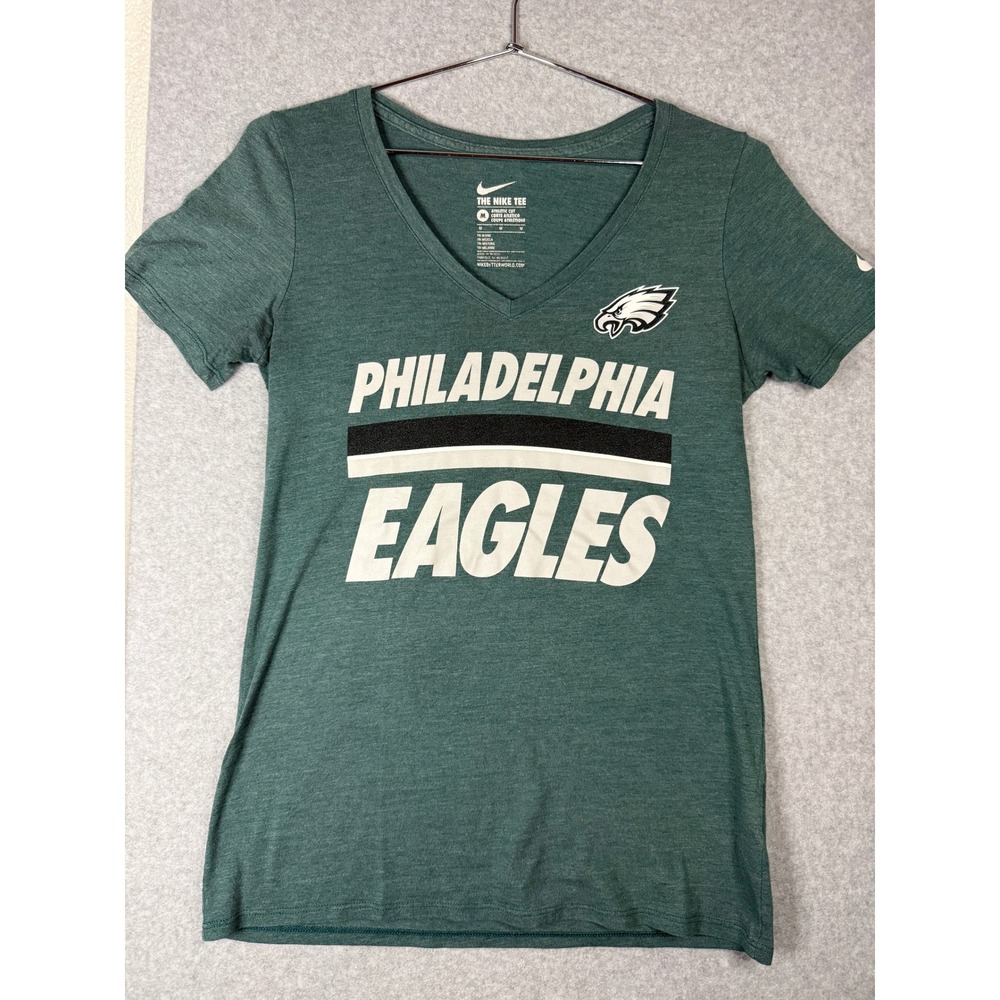 Nike Philadelphia Eagles Womens V-Neck T-Shirt Green Heathered Tri-Blend Size M